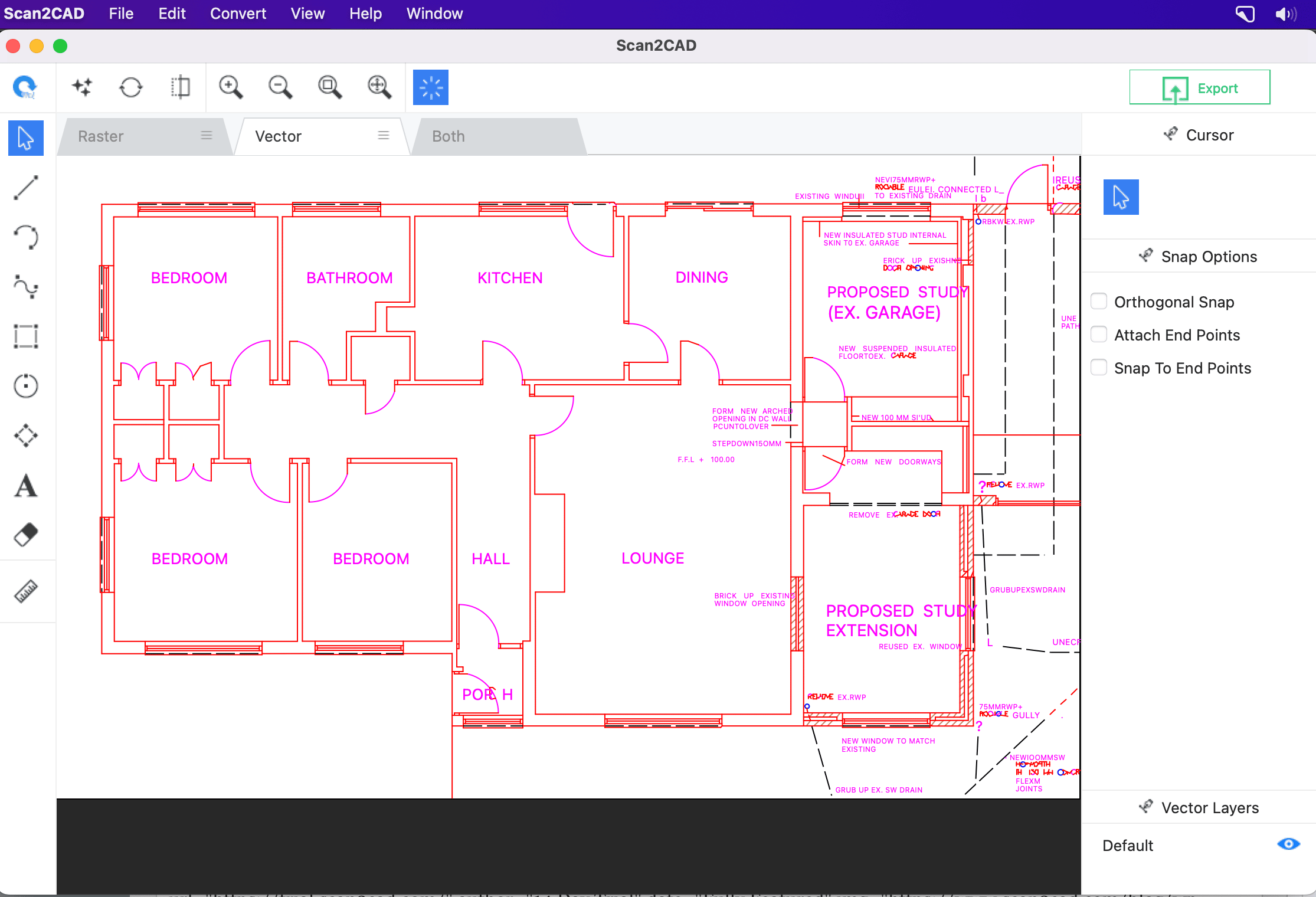 Floorplan converted to DXF in Scan2CAD