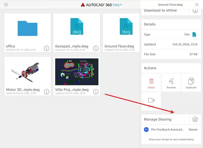 AutoCAD 360 - Share DWG files from within the file manager