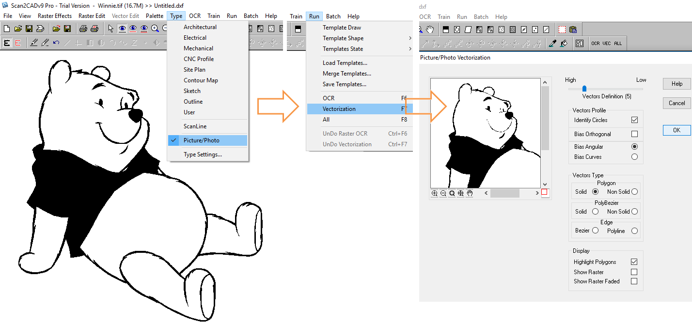 example of type settings and vectorization preview