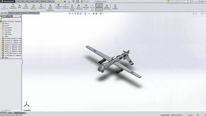 Solidworks model of a MQ 1 Predator UAV