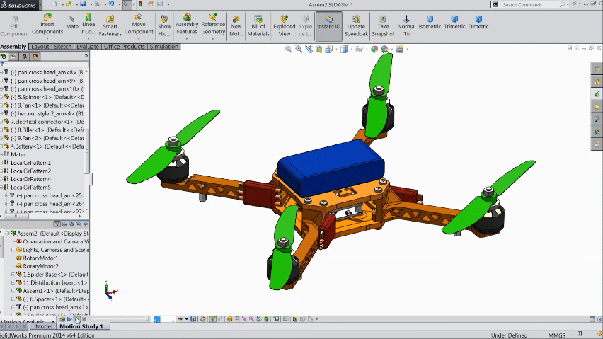 SolidWorks model of a quadcopter