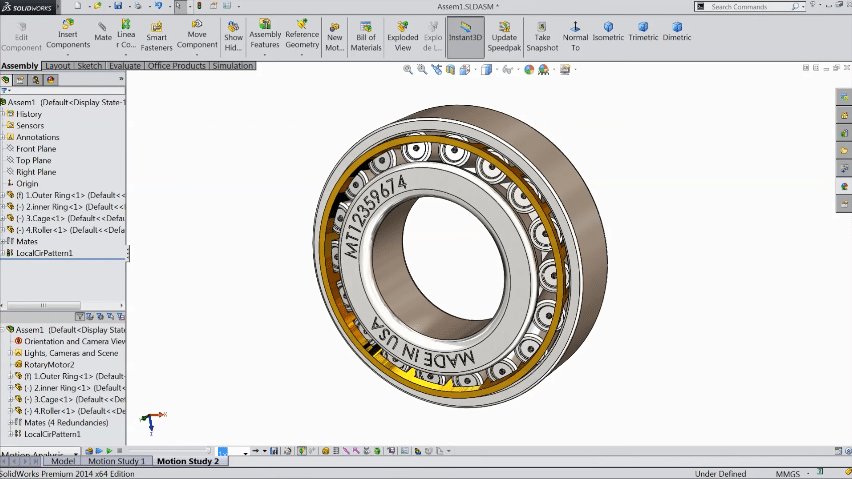 Solidworks CAD model of a roller bearing