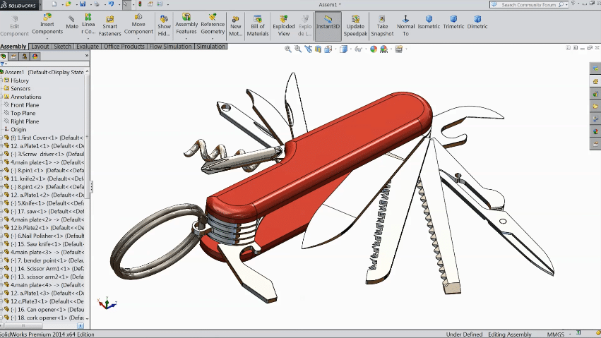 Solidworks CAD model of a swiss knife