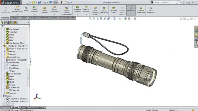 SolidWorks model of a flashlight