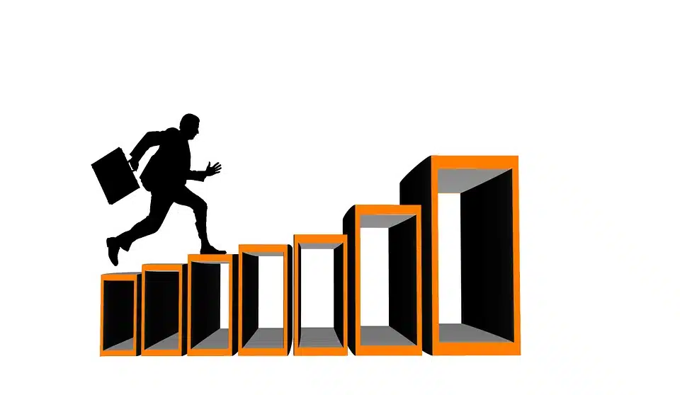 Clipart image of a man running up stairs
