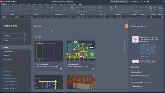 AutoCAD 2023 Interface and Start Page