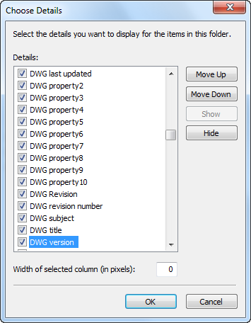 Details of DWG files that can be viewed with the Autocad DWG Columns for Explorer App