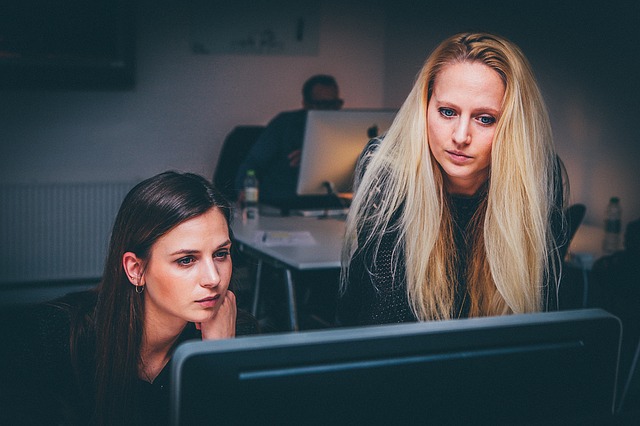 Women working together on a computer