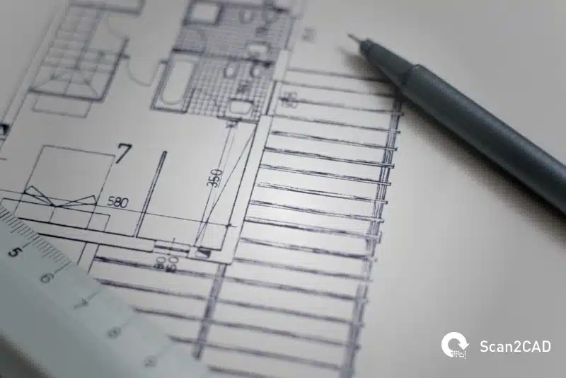 Pen and ruler on architectural drawing