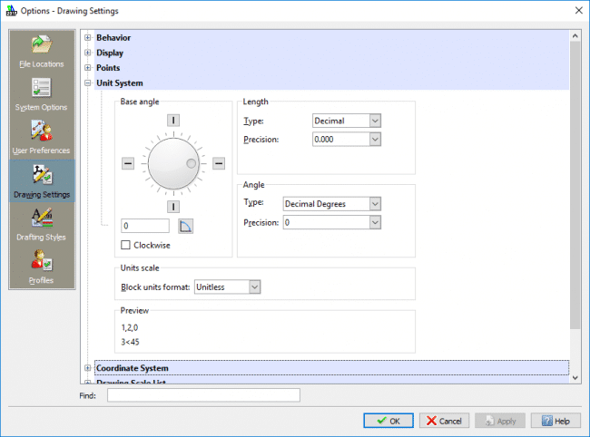 DraftSight units system screenshot