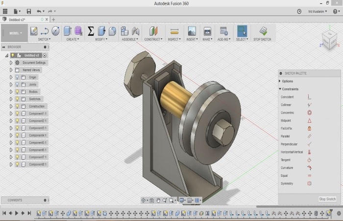 Screenshot of a pully support system in Fusion 360