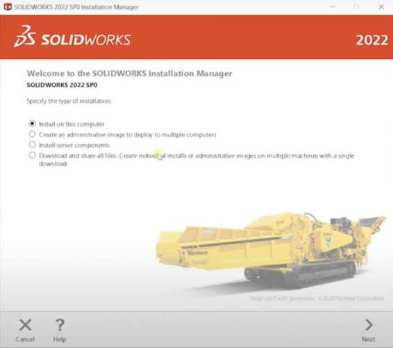 Installation Options on SolidWorks Installation Manager