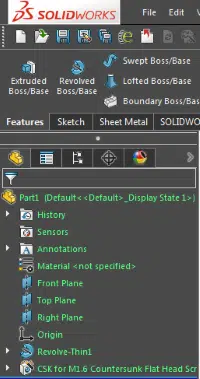 Screenshot of FeatureManager in SolidWorks