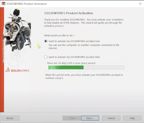 SolidWorks 2022 Product Activation Window