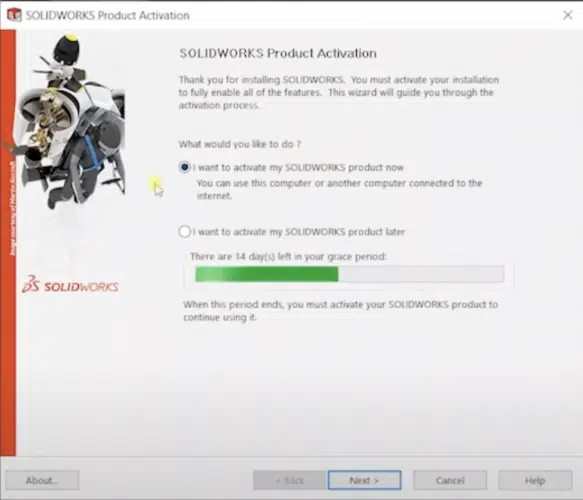 SolidWorks 2022 Product Activation Window