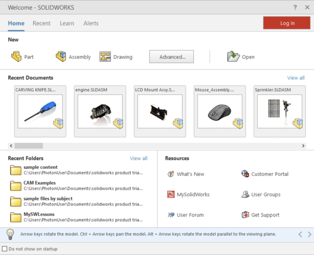 Welcome to SolidWorks 2022 Window