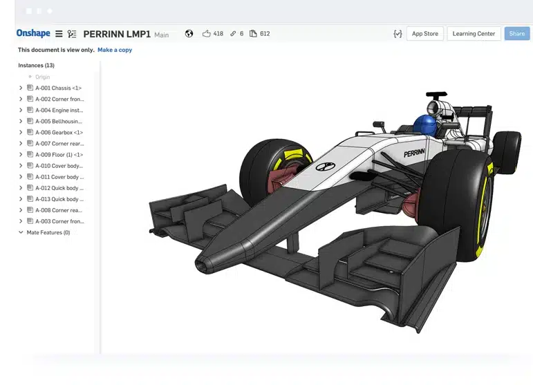 Screenshot of OnShape Software - F1 Car Model