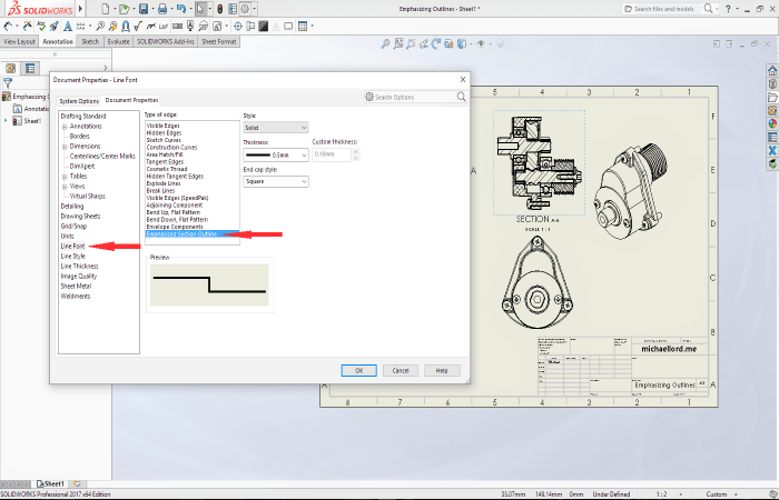 Example of drafting in Solidworks