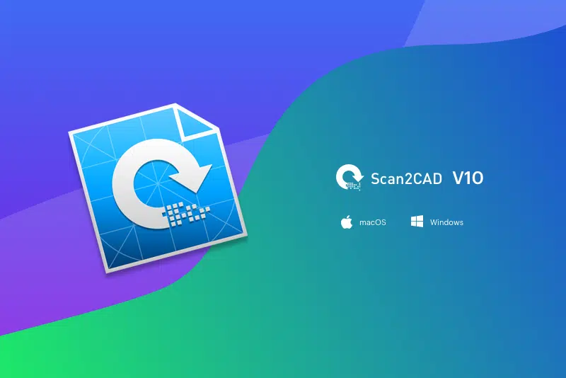 Scan2CAD v10 icon with Windows and MacOS icons on gradient background