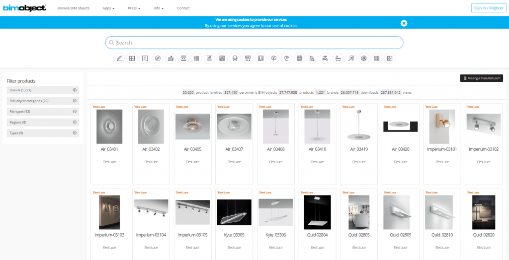 Screenshot of BIMobject object list