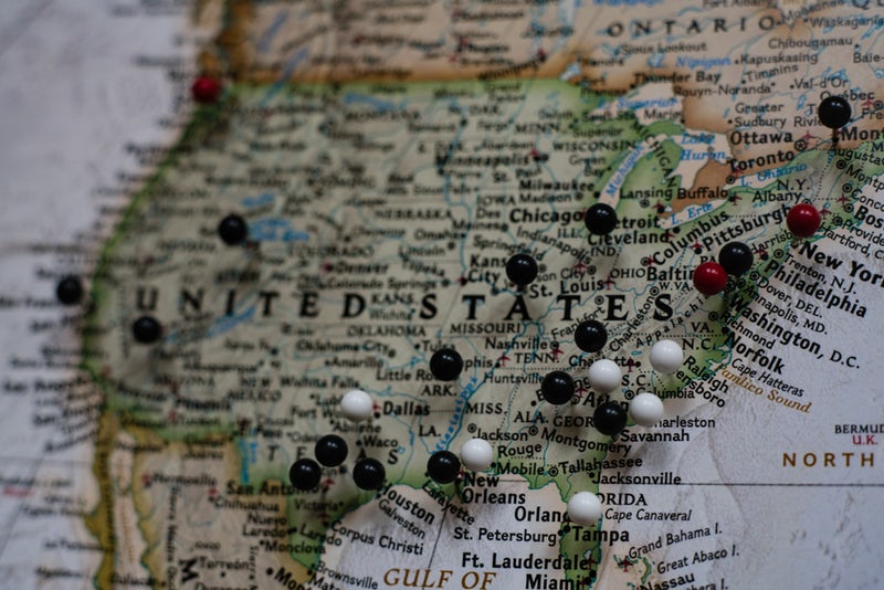 Map of United States with pins
