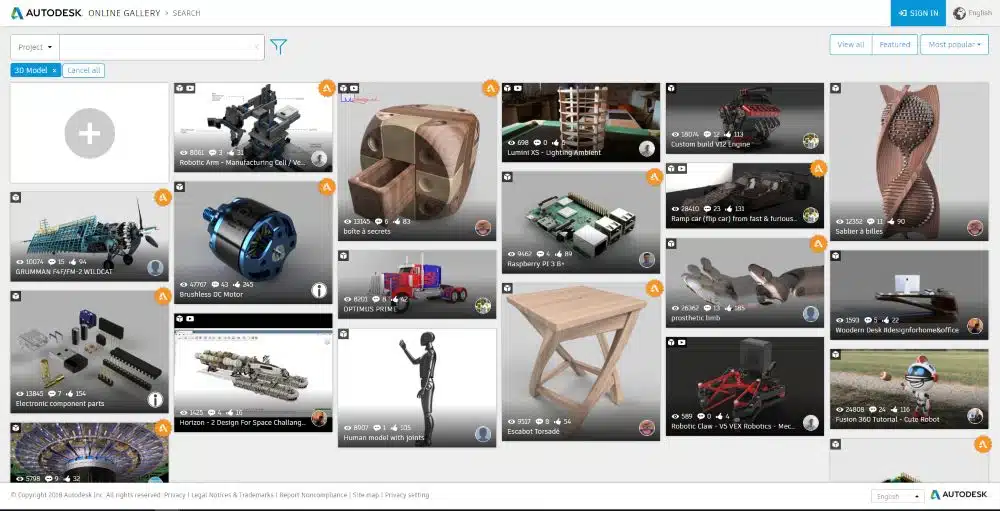 Screenshot of Autodesk's Online Gallery