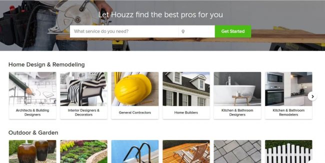 Houzz page search for professionals