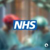 Two doctors in surgery, NHS logo