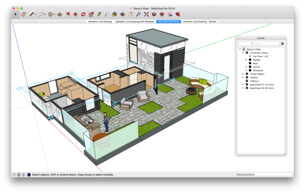 3D model of house and garden in Sketchup