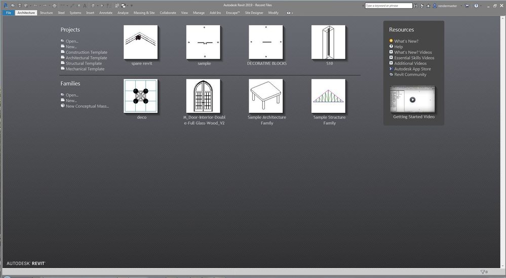 Revit launch screen