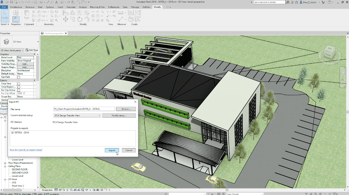 3D view of building in Revit