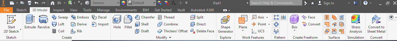Autodesk Inventor 3D Model tab