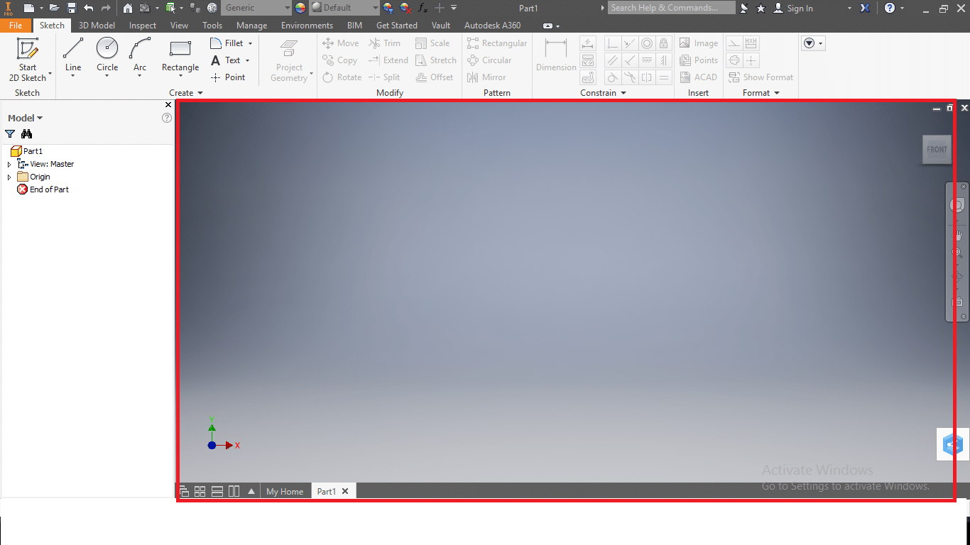 Autodesk Inventor drawing area