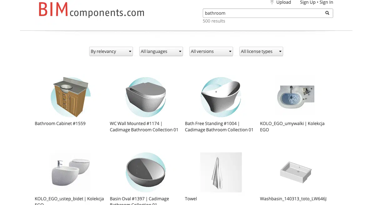 Screenshot of BimComponents website