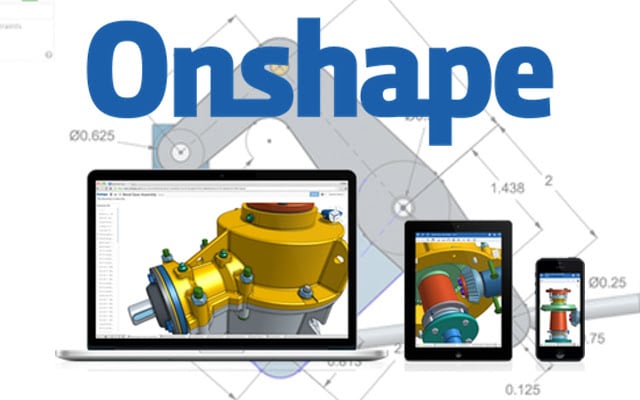 Onshape logo, part drawing, various devices