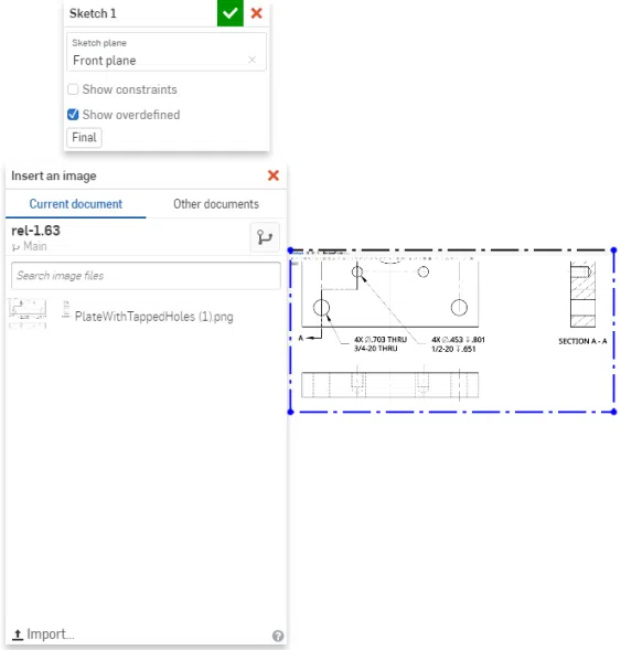 import image in Onshape screenshot