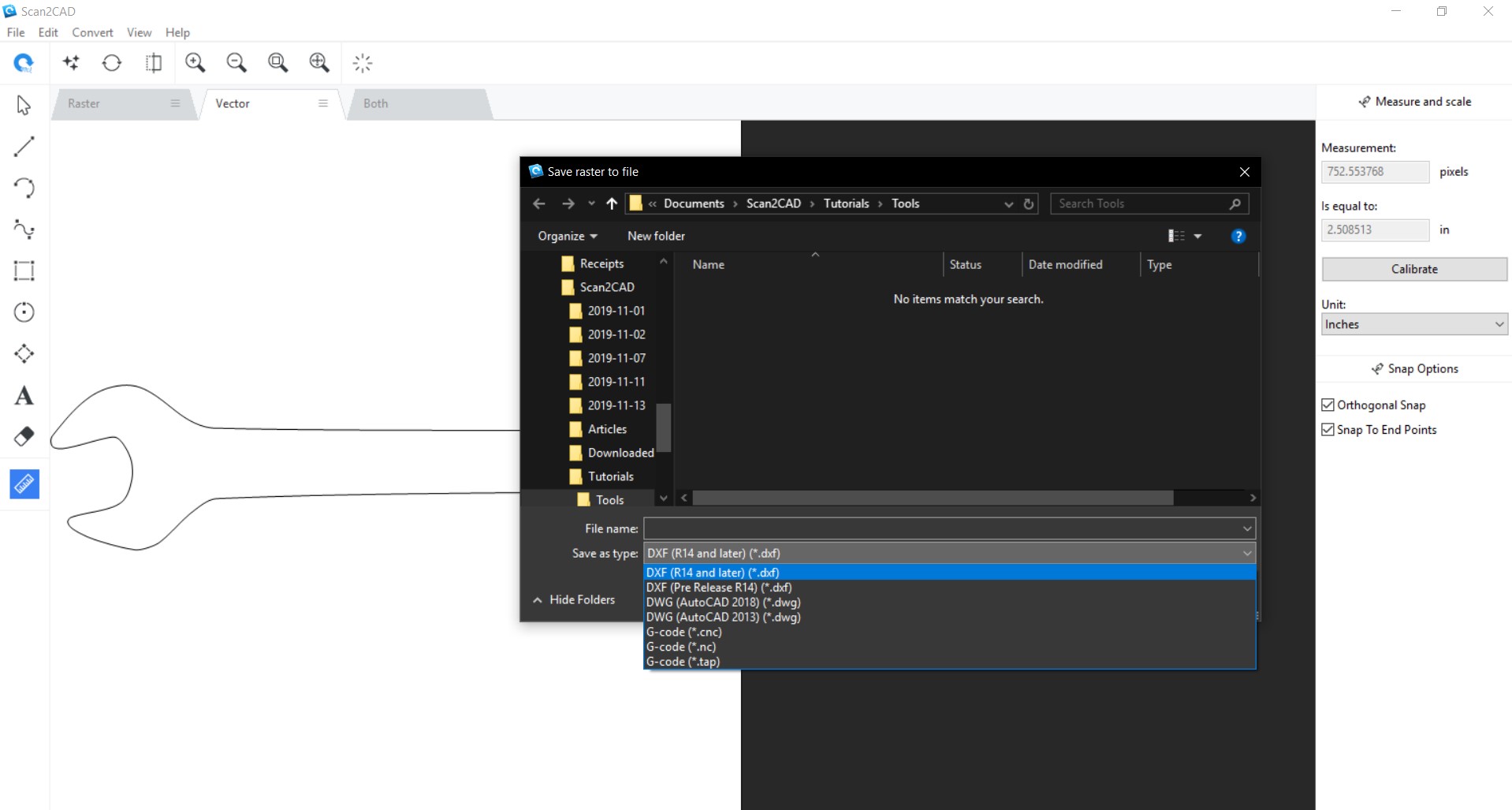 screenshot of saving vector file