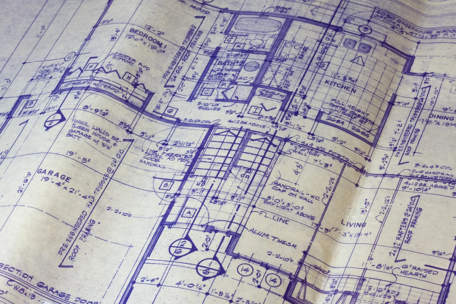 Detail of 40 years old house blueprint 