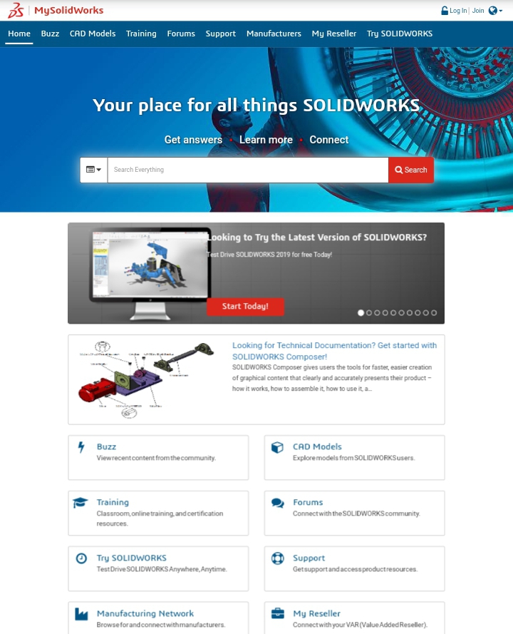 screenshot of My SolidWorks website