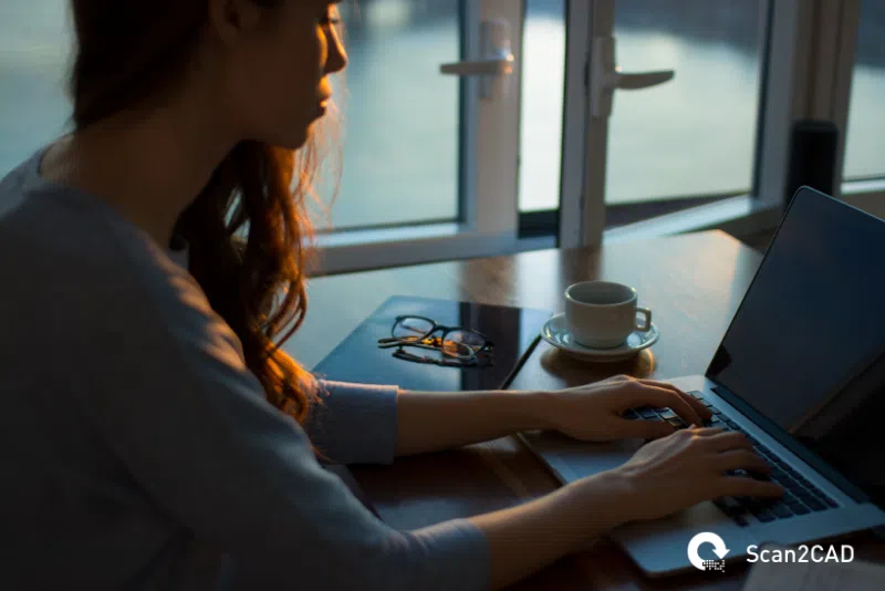 woman at home using laptop