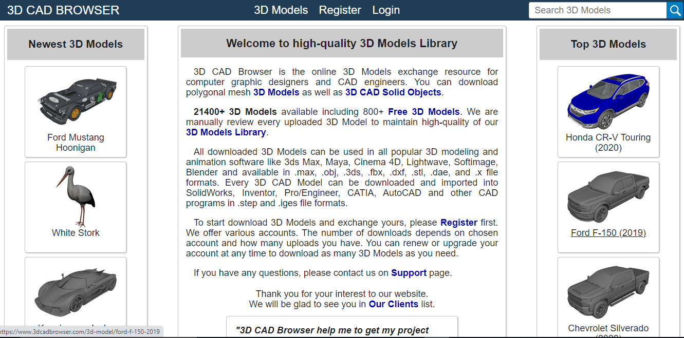 3D CAD Browser homepage