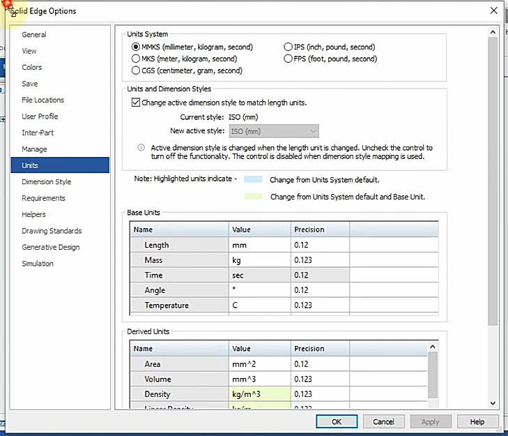 The unit settings interface