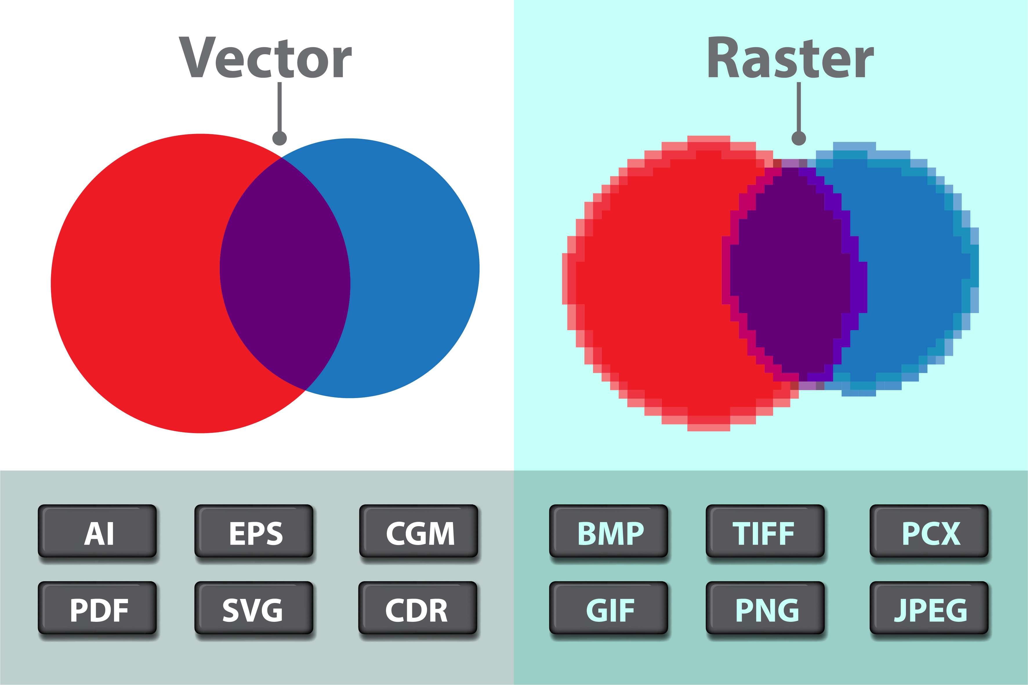 The different standard raster and vector file formats