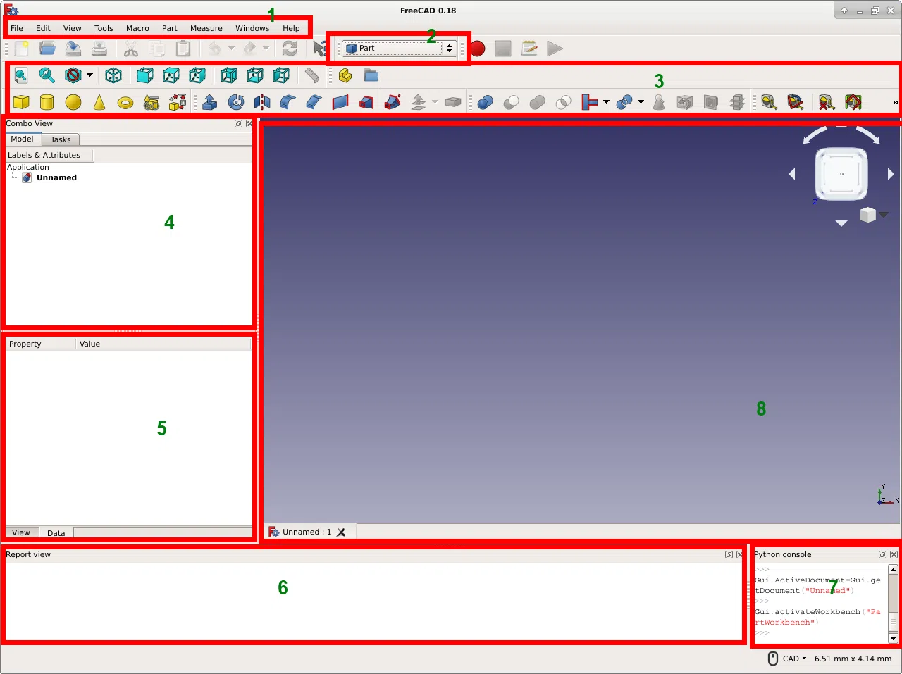 Main features of the FreeCAD interface