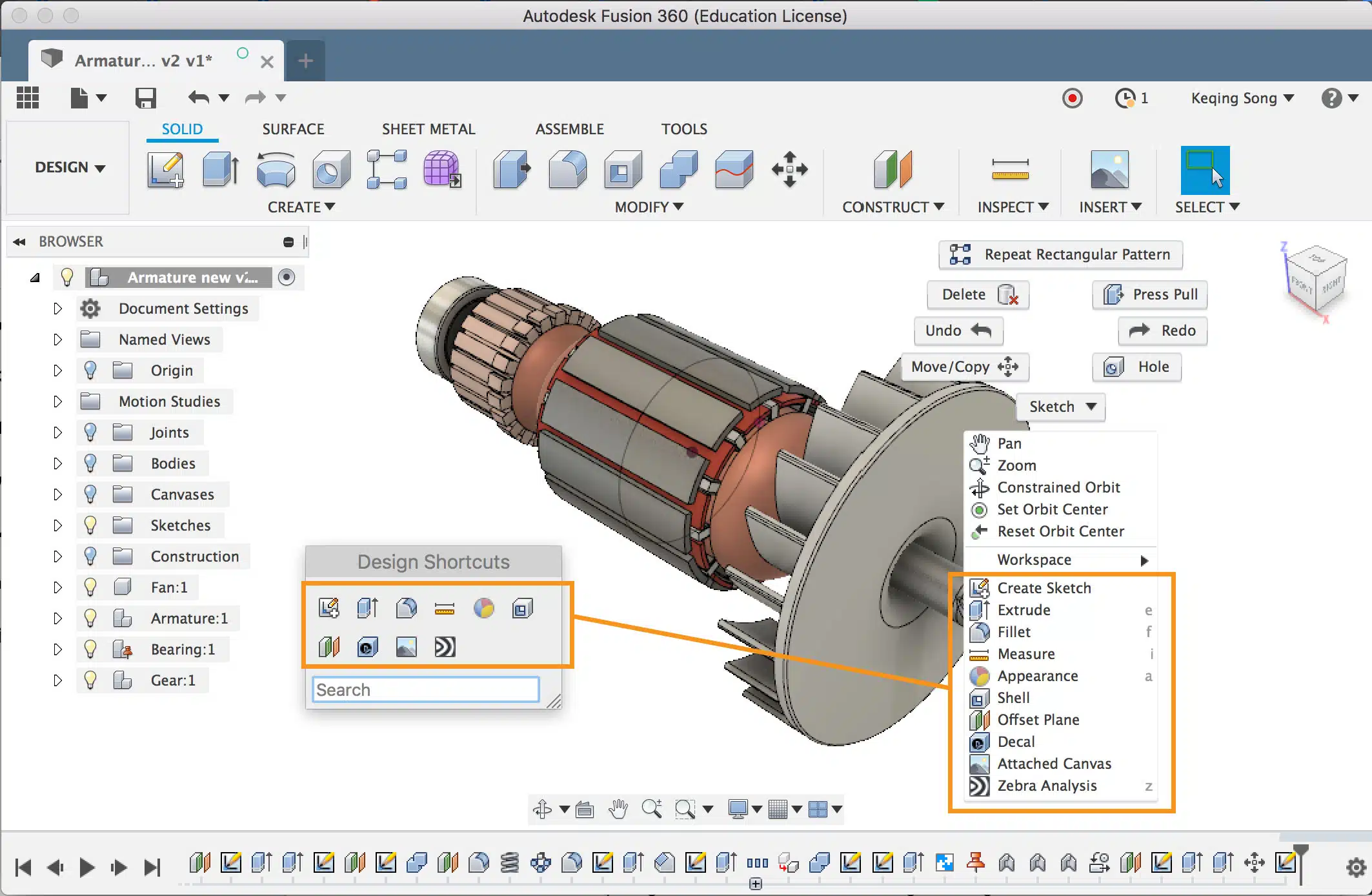Fusion 360 user interface