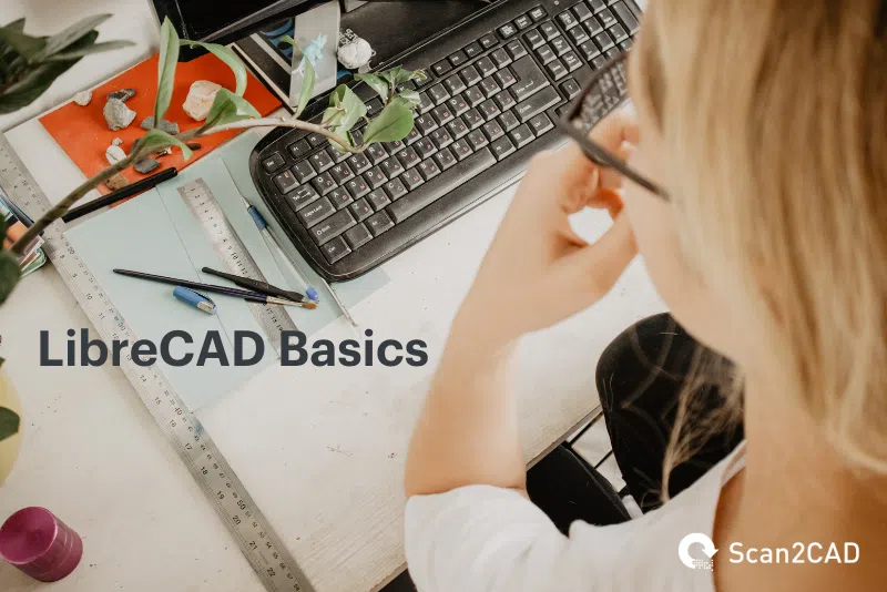 Woman using computer at desk - LibreCAD Basics