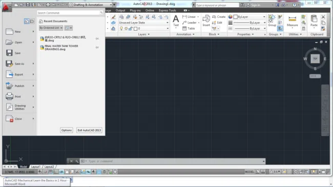 Black and white application menu button by autocad mechanical