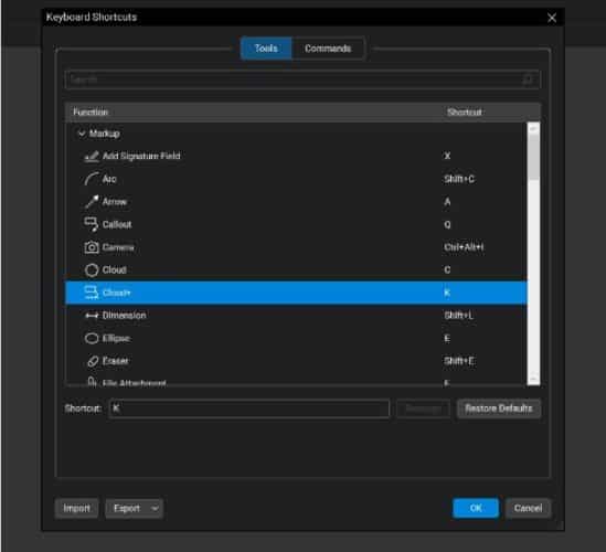 Customizing keyboard shortcuts in bluebeam revu