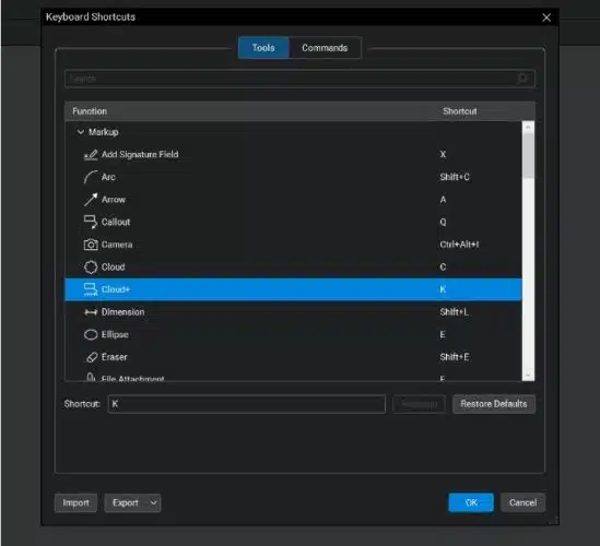 Customizing keyboard shortcuts in bluebeam revu