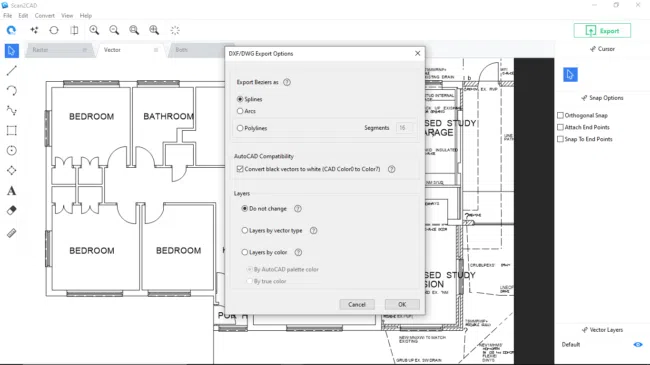 Dxf/dwg export options window